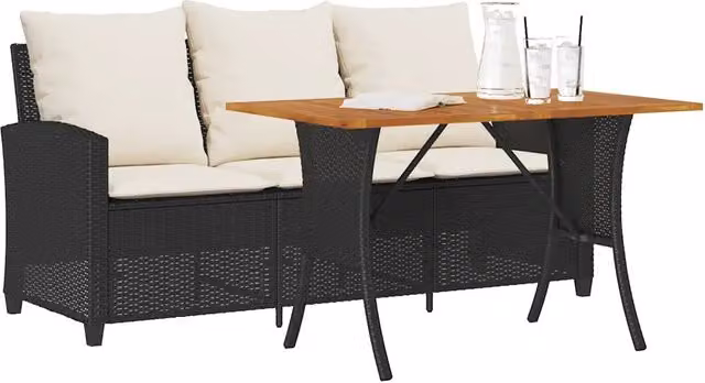 Divano da Giardino a 3 Posti Cuscini&Tavolo Nero in Polyrattan 4103854
