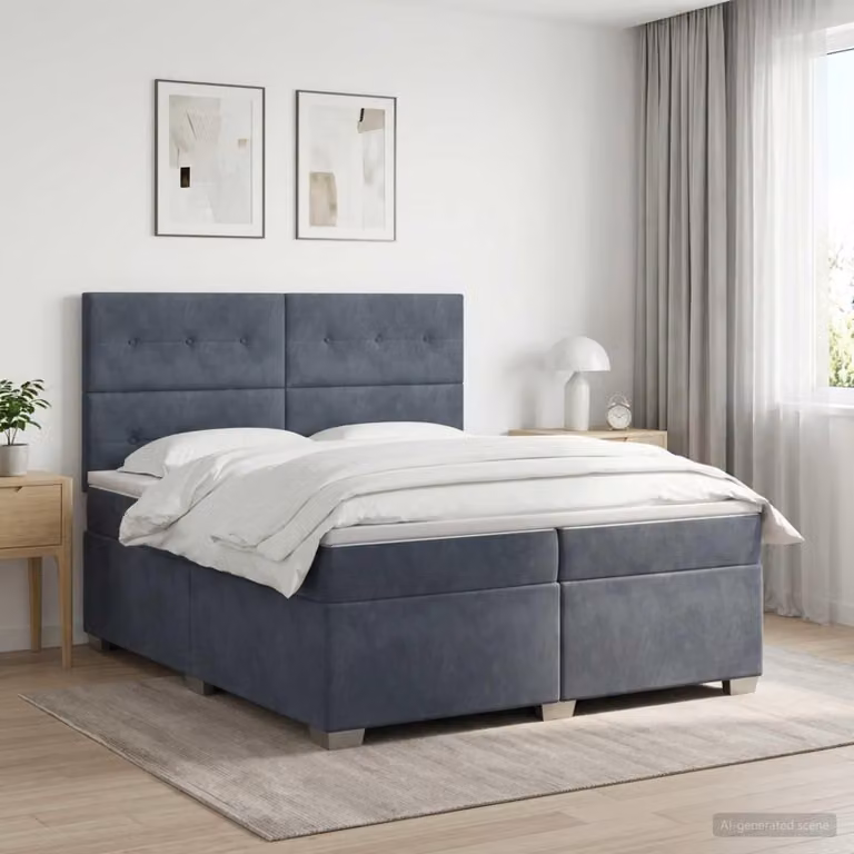 Maison Exclusive - Letto boxspring con materasso grigio scuro 200 x 200 cm velluto