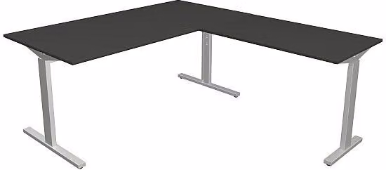 Scrivania Kerkmann Form 2 160x80x70-82 cm con tavolino aggiuntivo 100x60 cm, base a T in alluminio argento antracite