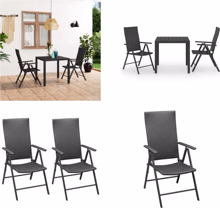 vidaXL Set da pranzo da giardino 3 pezzi nero - Set da pranzo da giardino - Set da pranzo da giardino - Set di sedute da giardino - Set di sedute da giardino
