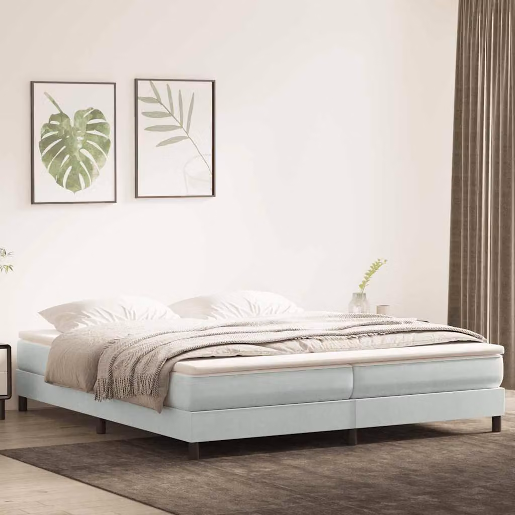 Letto a molle vidaXL in velluto grigio chiaro senza materasso L: 203 cm, P: 213 cm