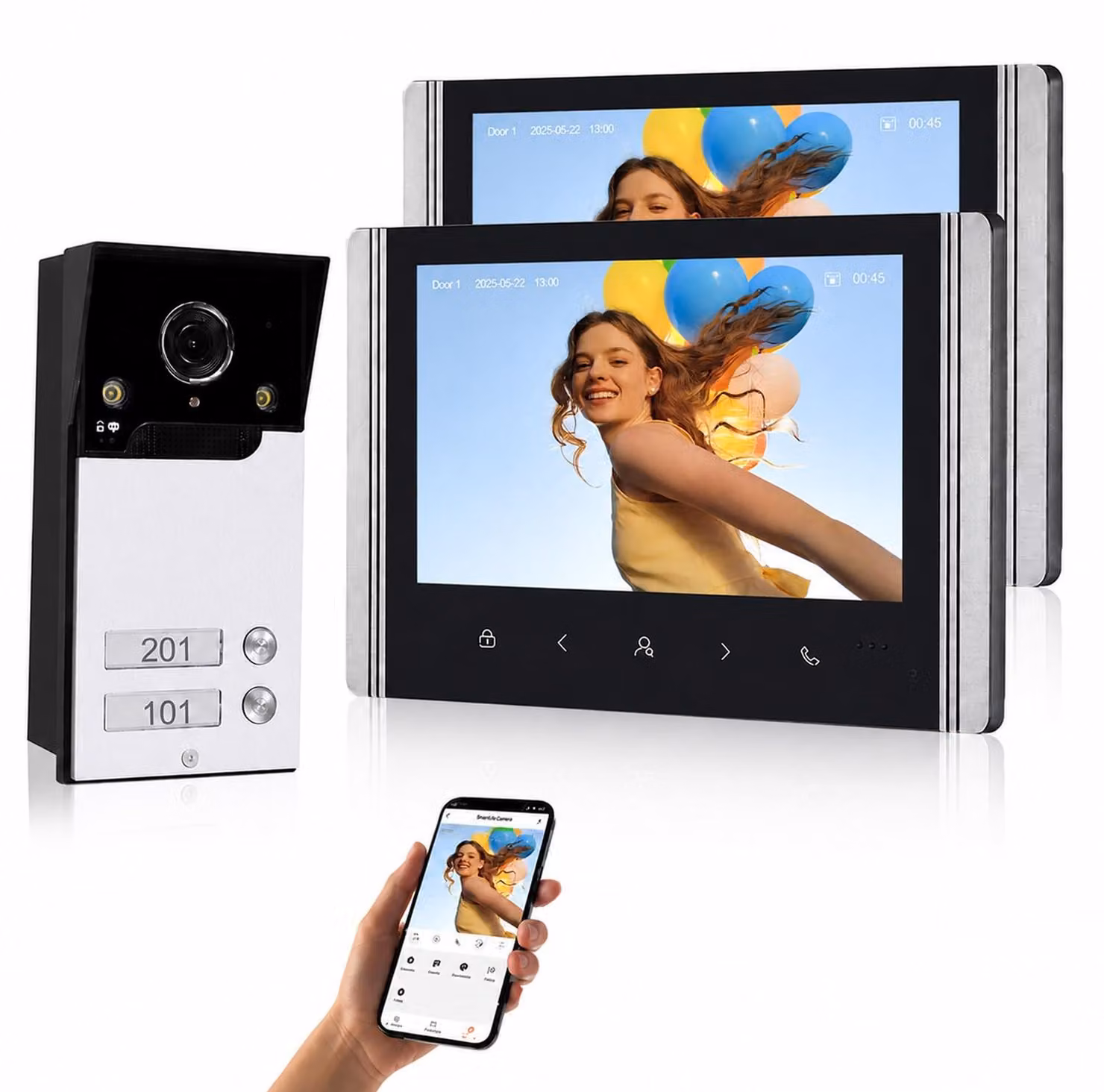 Videocitofono per 2 famiglie, sistema a 4 fili, con Wi-Fi - Schermo a colori da 7 pollici - Telecamera HD 1080P - Visione notturna - Resistente all'acqua IP65