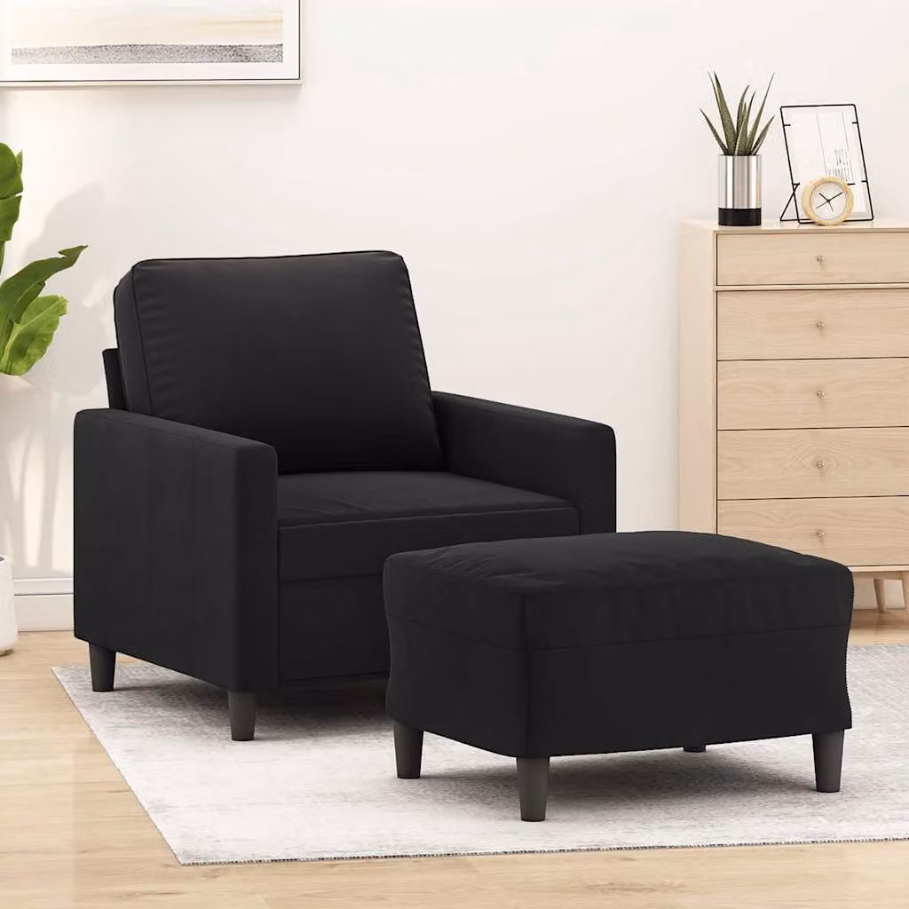 vidaXL Poltrona Relax con Poggiapiedi in Velluto Nero e Struttura in Metallo e MDF – 1
