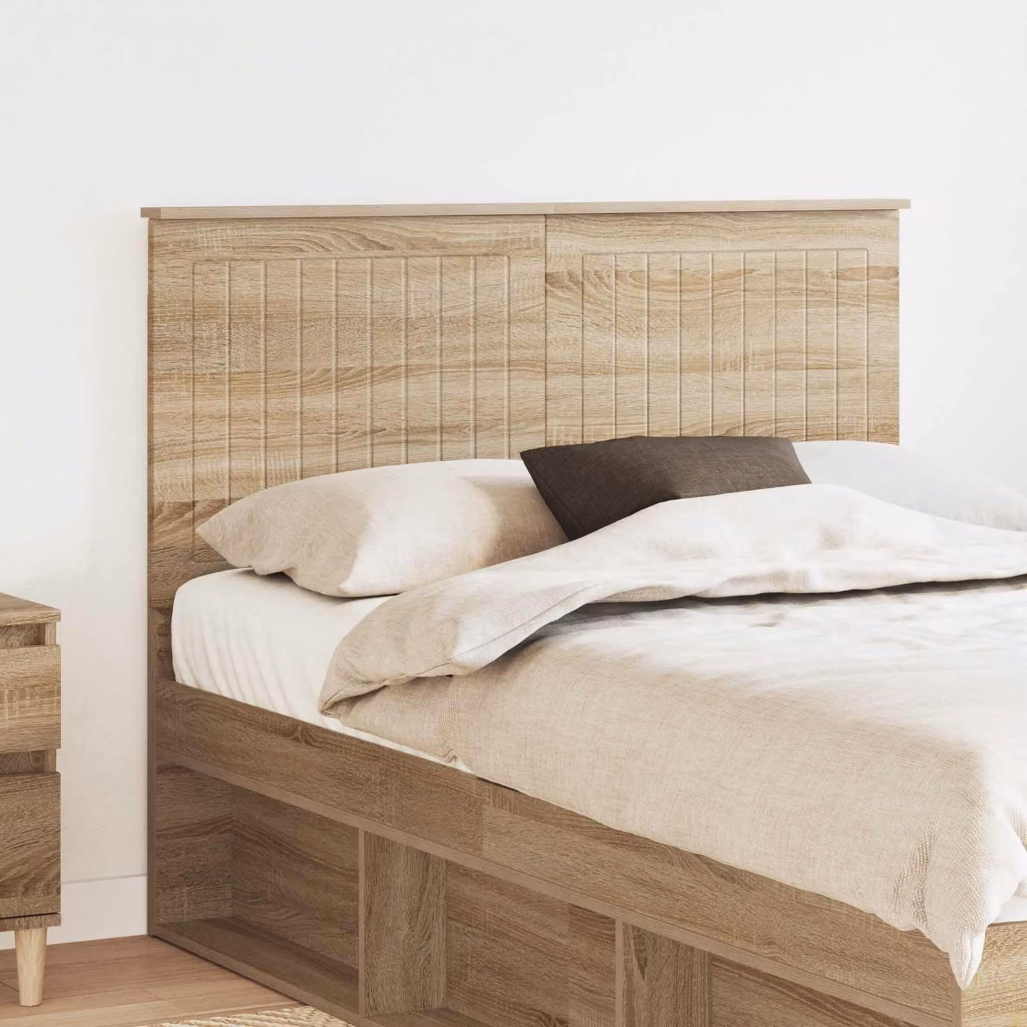 Testiera per letto moderna vidaXL in legno ingegnerizzato color rovere sonoma L: 123 cm, H: 100 cm, P: 7 cm