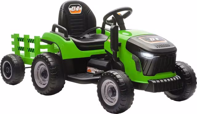 AIYAPLAY Trattore Elettrico per Bambini con Rimorchio Staccabile e Telecomando, Verde, L 139 cm x P 58 cm x H 55 cm – 1