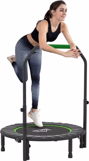 HOMCOM Tappetino Elastico Pieghevole Ø102 cm con Manico Regolabile Telaio in Acciaio per Allenamento Gambe Corpo Nero e Verde   Aosom Italy