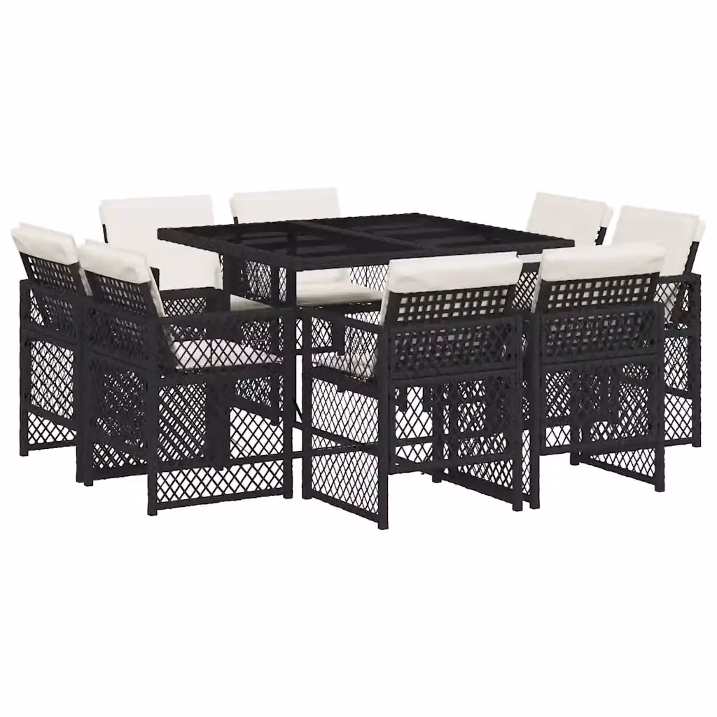 Set da pranzo da giardino vidaXL in polyrattan nero con cuscini e piano in vetro per 9 persone – 2
