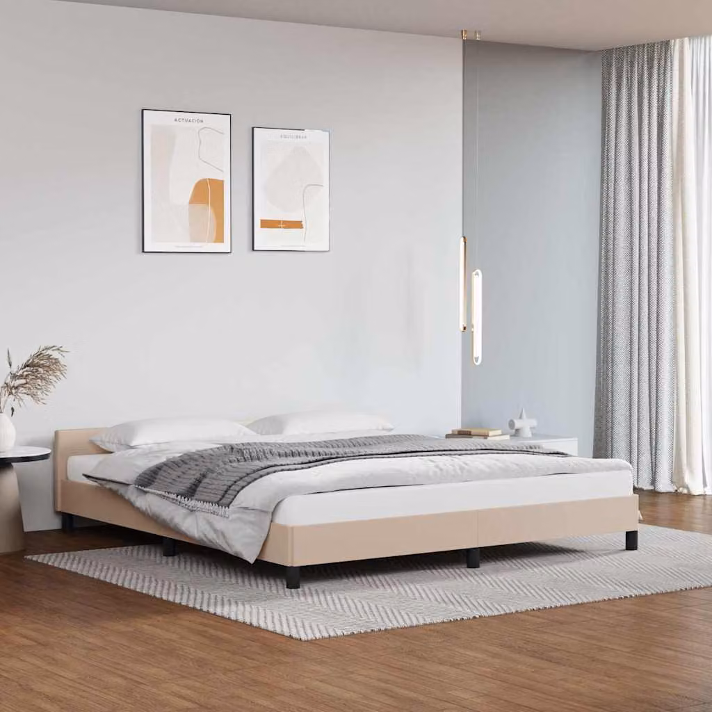 vidaXL Giroletto con Testiera Imbottito in Faux Leather Beige 180x200 cm