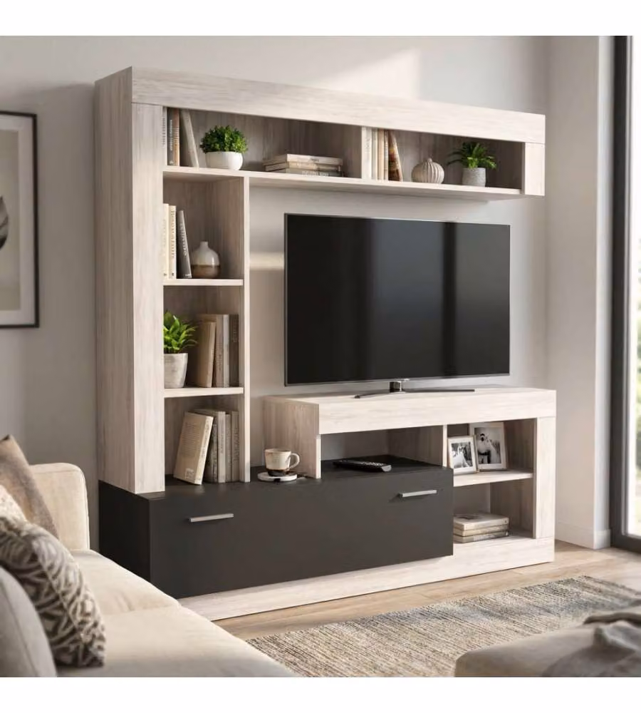 Cosma Parete Soggiorno Leonard Antracite e Pino Chiaro L: 170 cm, P: 42 cm, H: 181.5 cm – 1
