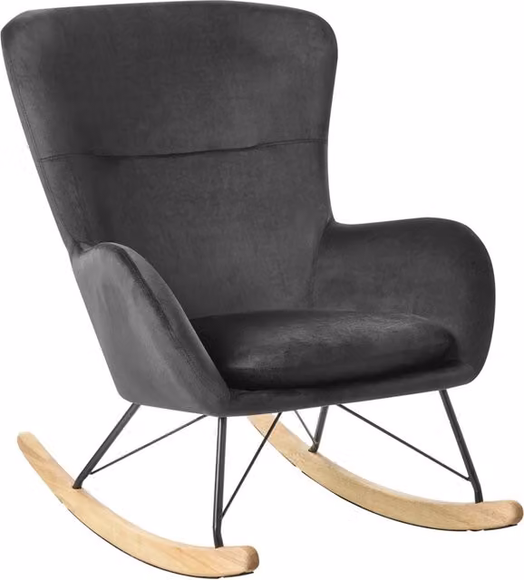 Sedia a dondolo Beliani in velluto nero con struttura in metallo e pattini in legno stile glamour