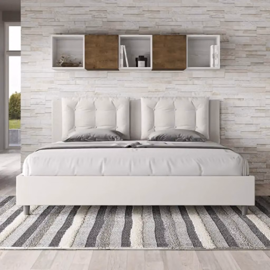 Letto Annalisa Ityhome con rete imbottita in similpelle bianco L: 180 cm, P: 210 cm, H: 110 cm – 2