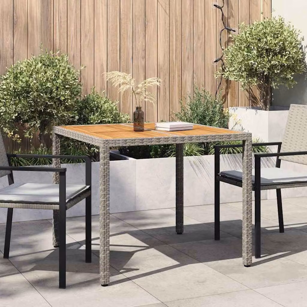 vidaXL Tavolo da Giardino Quadrato in Polyrattan Grigio L/P/H: 90 x 90 x 75 cm