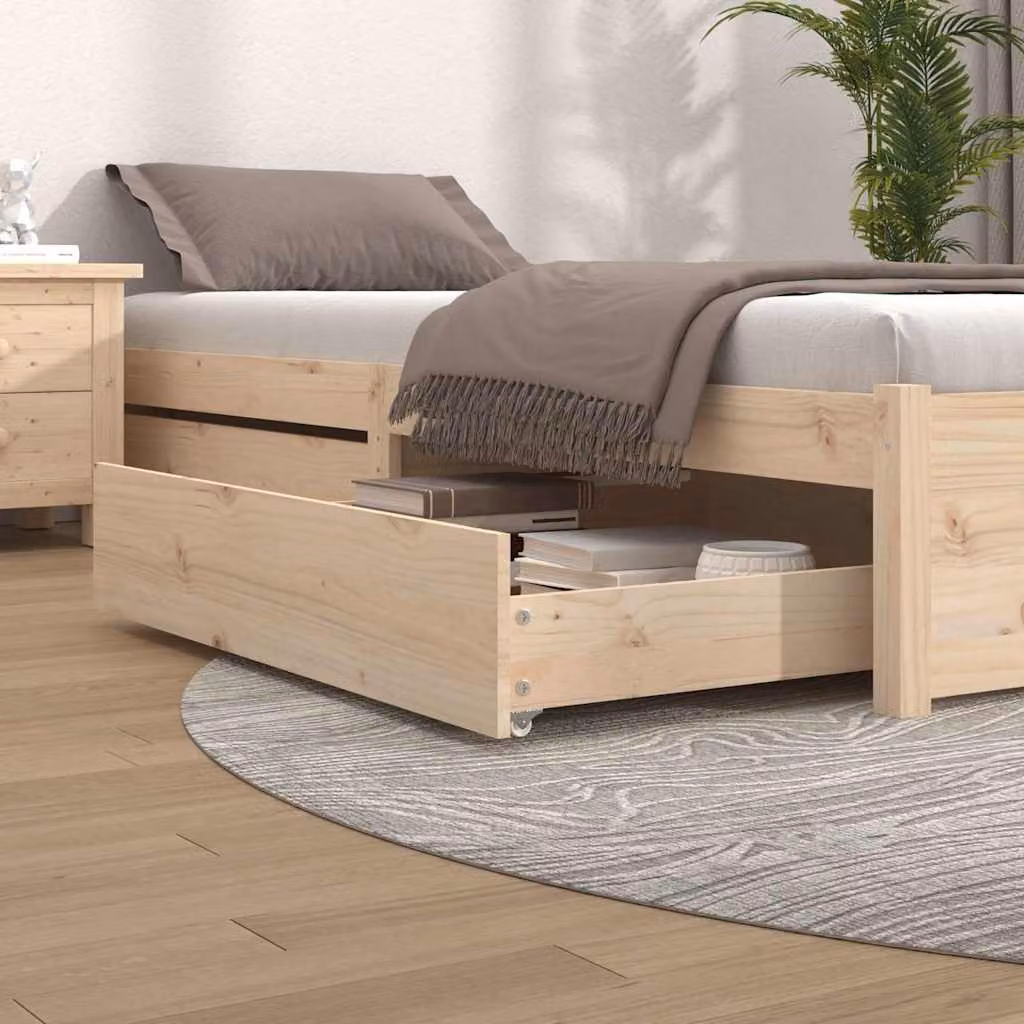 Set di 2 cassettoni da letto vidaXL in legno massello di pino, colore marrone