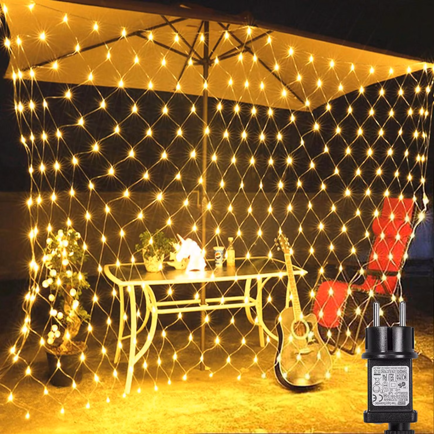 2X2M 144LED Luci di Tenda Luci di Fata 8 Modalità di Luce Impermeabile Luce di Natale Luce di Giardino Festa Rete, Bianco Caldo
