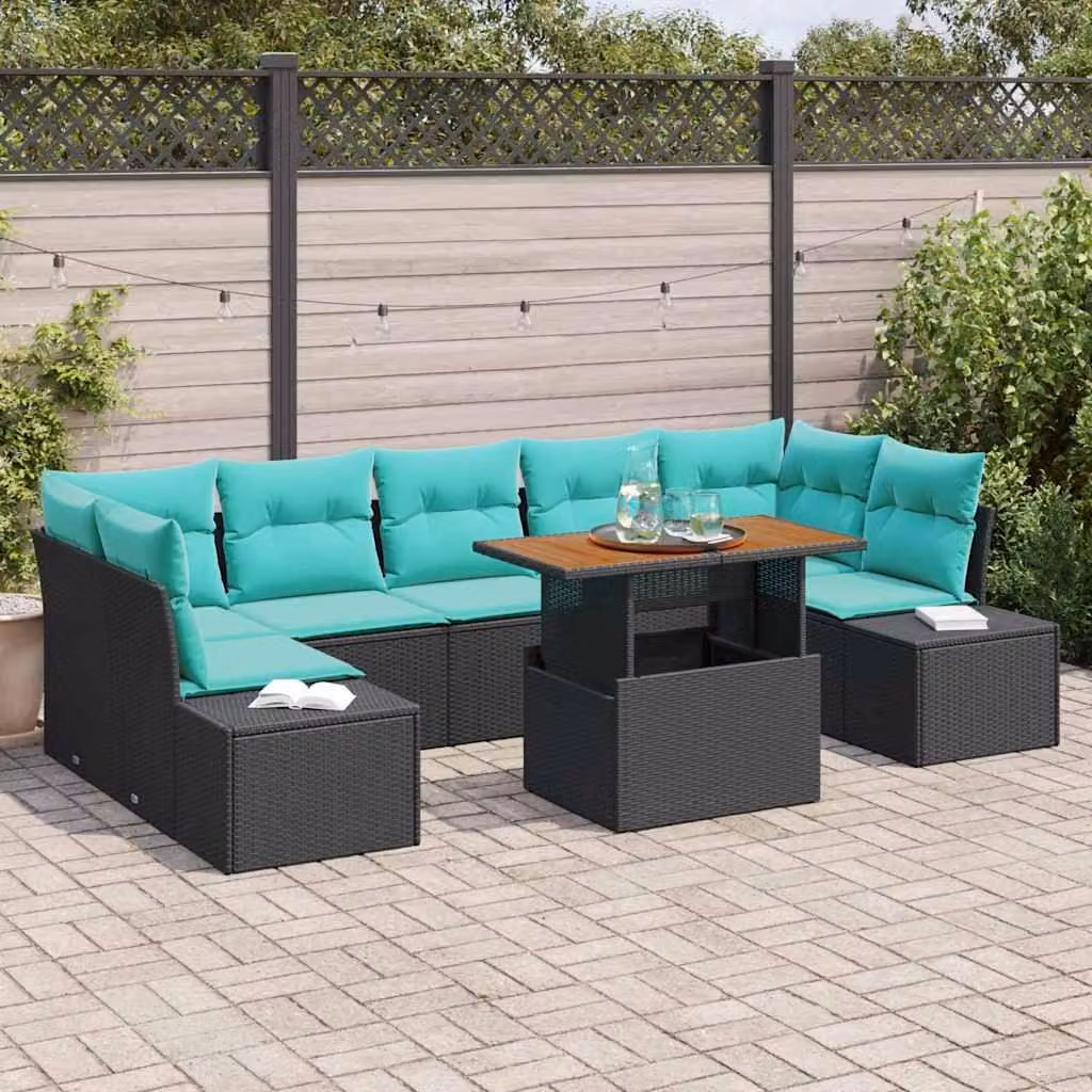 Maison Exclusive - Set da giardino composto da 8 pezzi, divano in rattan sintetico nero
