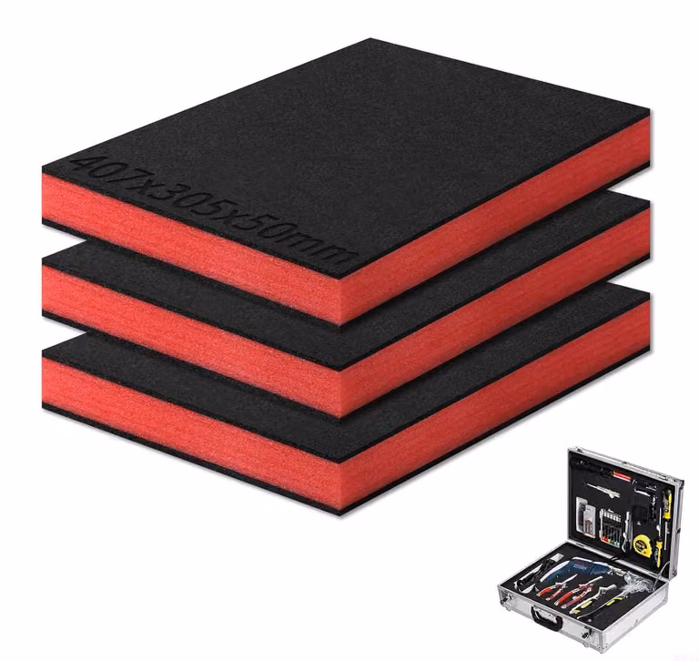 Pannelli in schiuma, dimensioni 407 x 305 x 50 mm, confezione da 3 pezzi, contenitore per utensili, ammortizzanti, colore nero/rosso, per lo stoccaggio