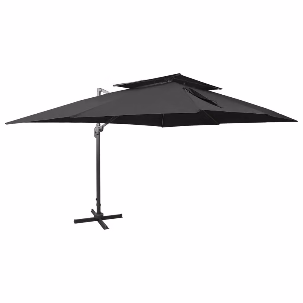 Ombrellone déporté con doppio tetto nero in alluminio e poliestere L: 400 cm, P: 300 cm – 2