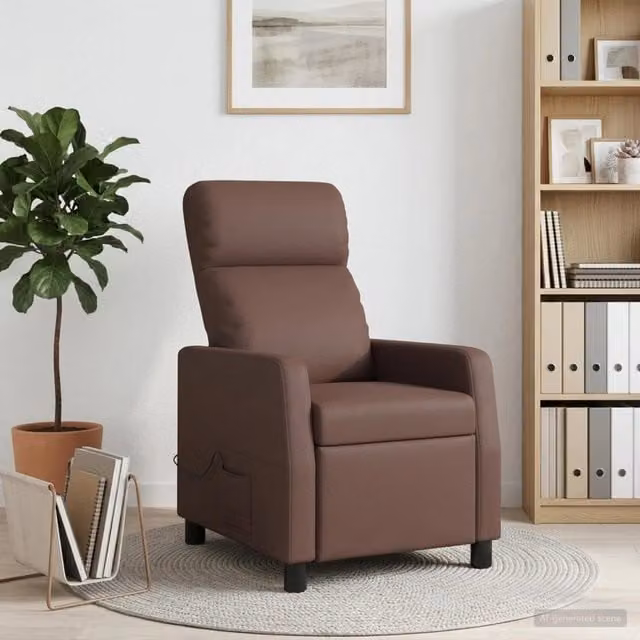 Poltrona Relax Recliner vidaXL in Similpelle Marrone con Braccioli e Leva Manuale – 1