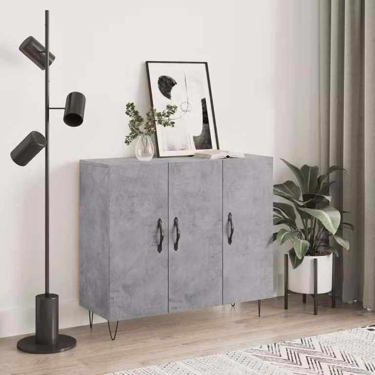 Credenza moderna vidaXL in legno multistrato e metallo, colore grigio cemento, L 90 cm x P 34 cm x H 80 cm