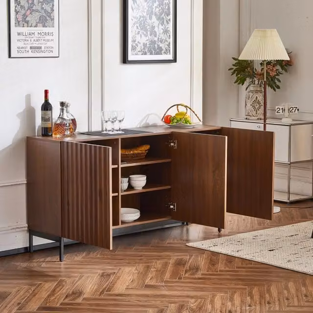 Credenza con ripiani regolabili e ante ondulate 3D in MDF e pannelli PB per soggiorno 150 × 40 × 80 cm