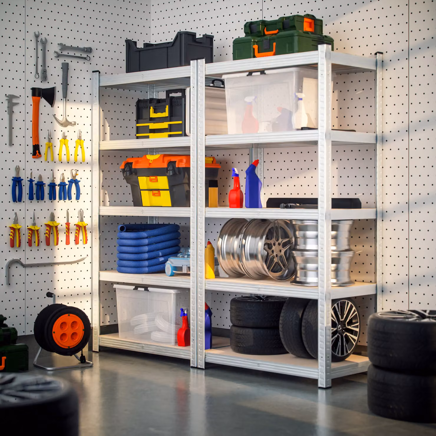 Set di 2 scaffali Monzana® in metallo argento con ripiani regolabili, stile industriale, H 170 x L 75 x P 30 cm – 2