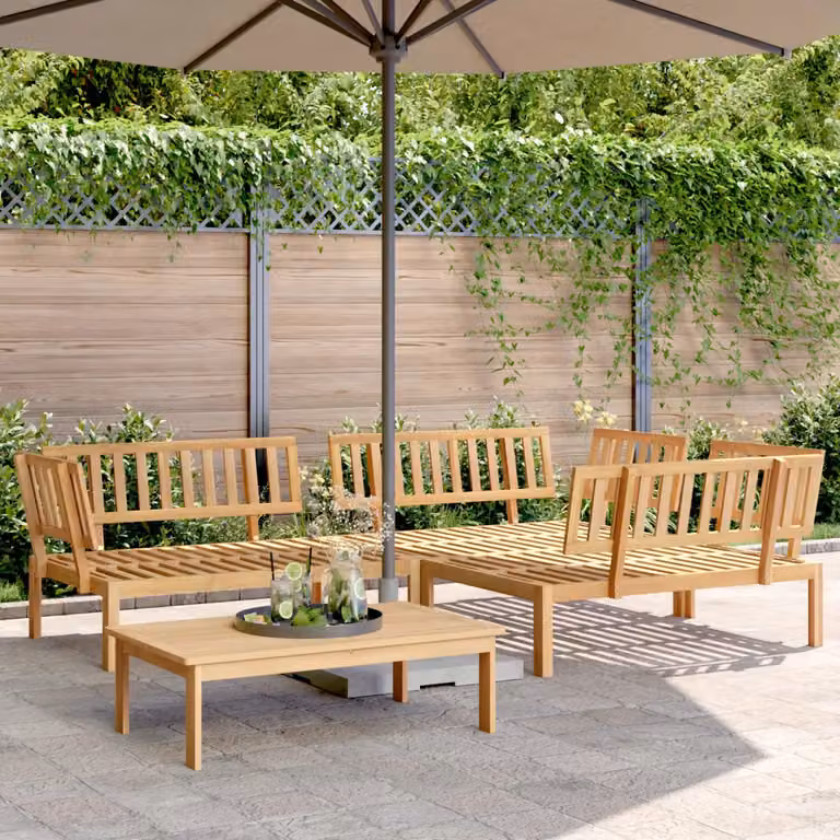 Set Divano da Giardino vidaXL in Legno di Acacia Marrone con Cuscini, Composto da Divano a 3 Posti, Elemento Angolare e Tavolino da Caffè