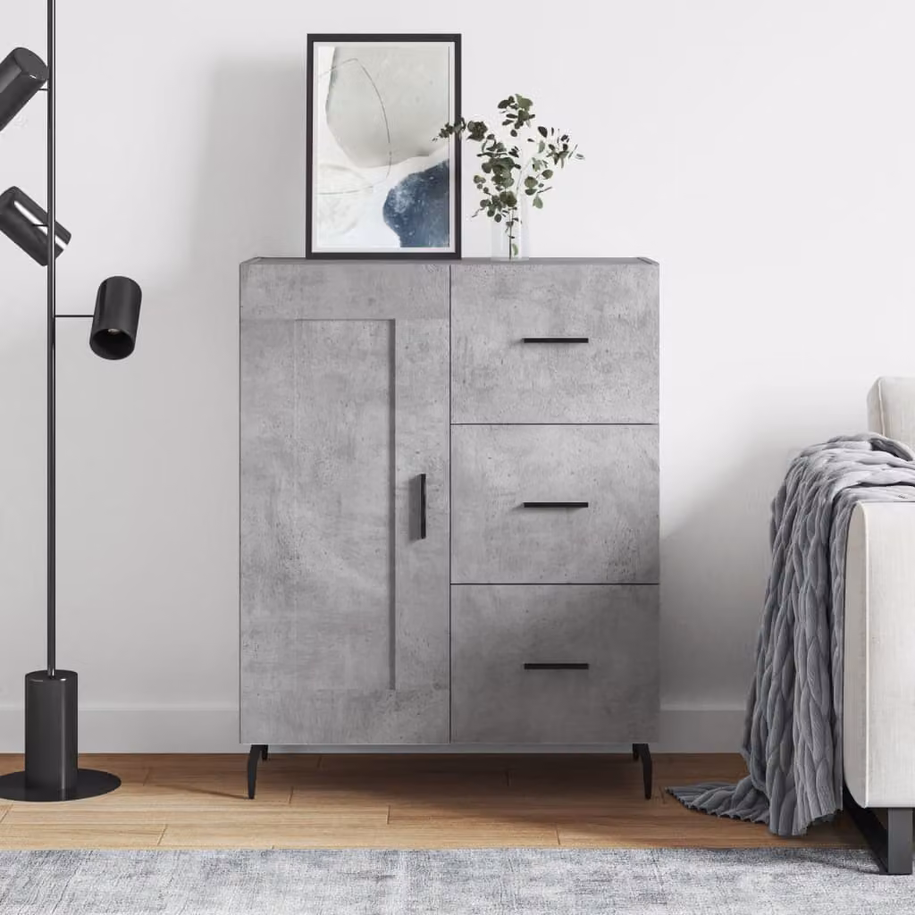 Credenza moderna vidaXL in legno multistrato e metallo, colore grigio, L 69,5 cm x P 34 cm x H 90 cm