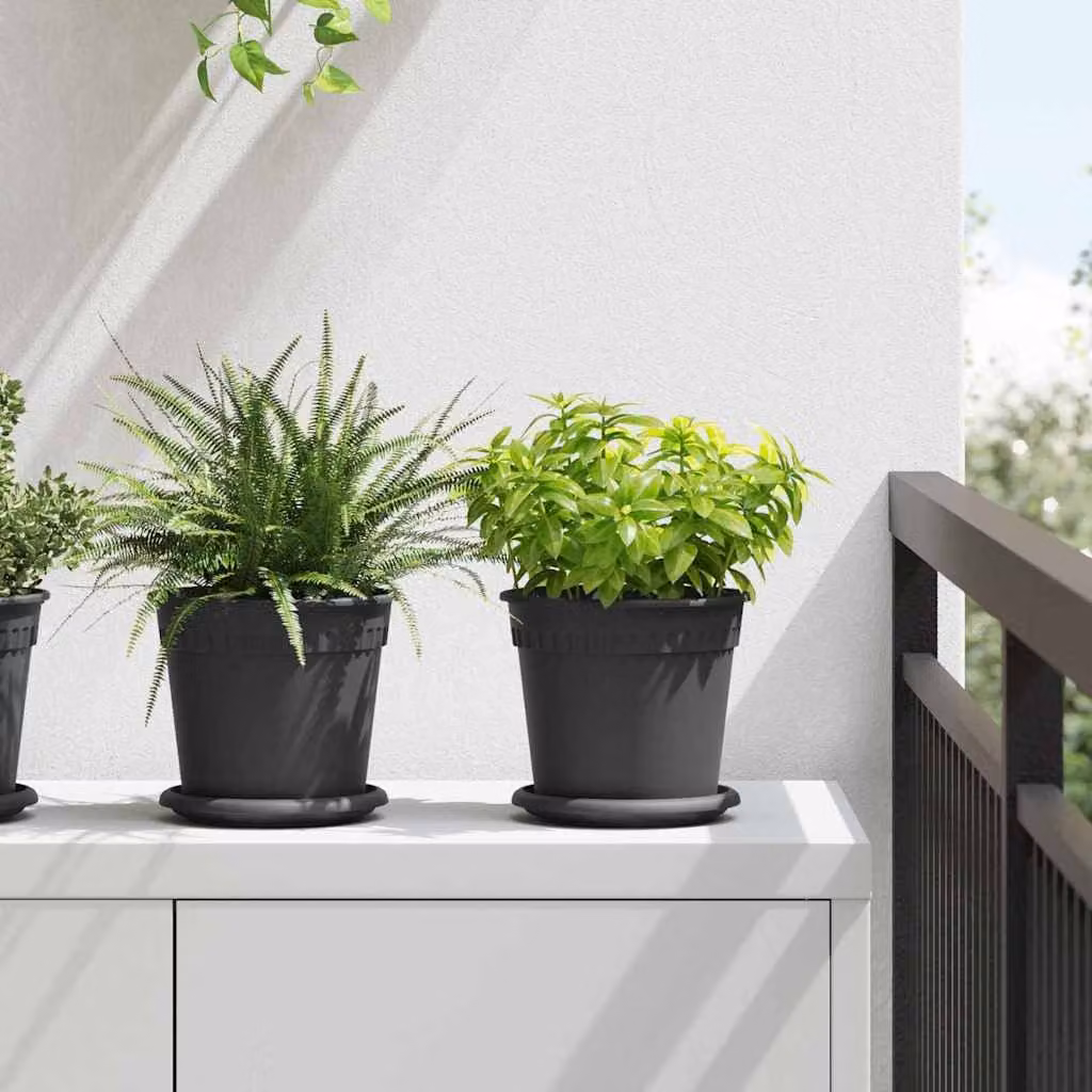 Set di 6 vasi porta fiori rotondi vidaXL in plastica nera Ø 15,5 x 2 cm