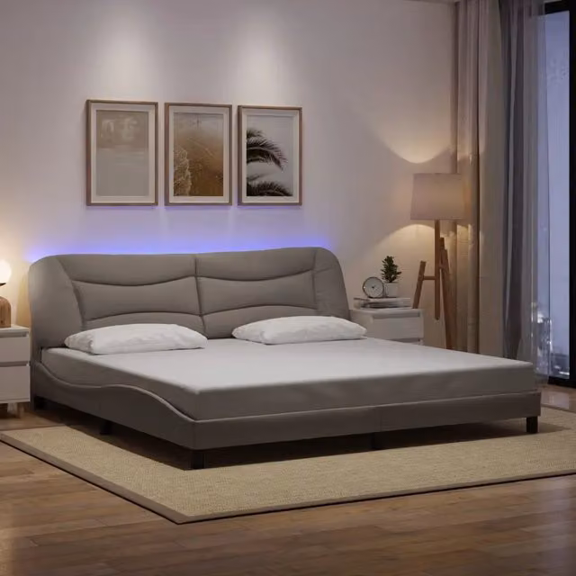 Letto con base a doghe e illuminazione LED vidaXL, colore tortora, L/P/H: 200 x 200 x 218 cm