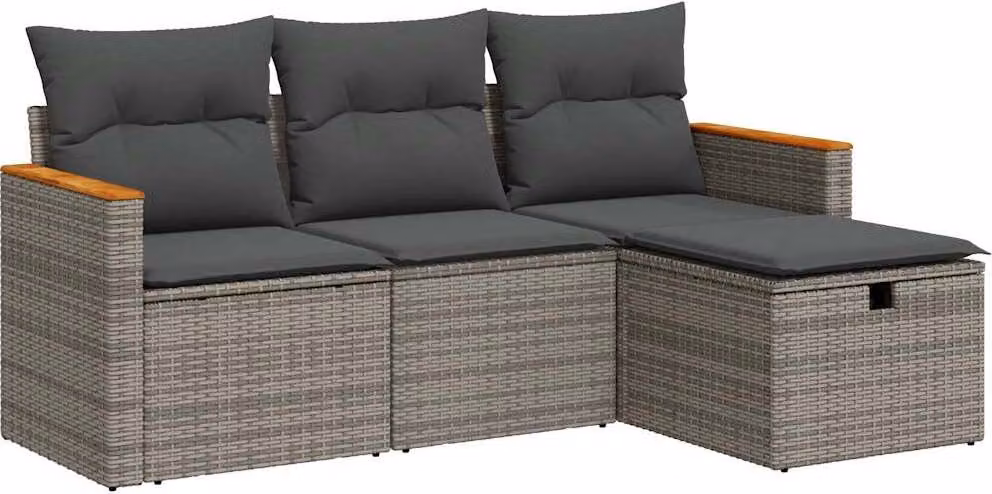 Set Divani da Giardino 4 pz con Cuscini in Polyrattan Grigio