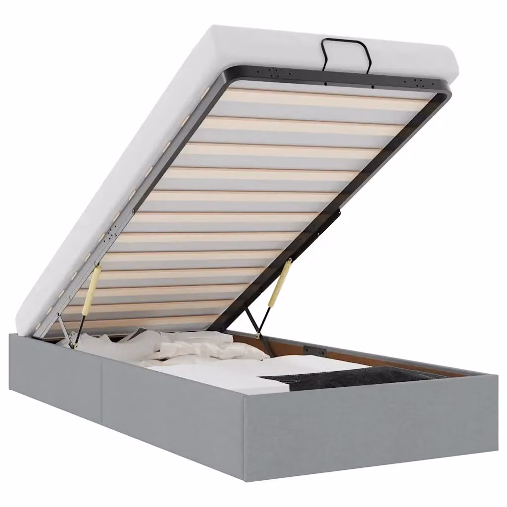Struttura Letto con Contenitore a Sollevamento vidaXL in Tessuto Grigio L: 90 cm, P: 200 cm, H: 203 cm – 2