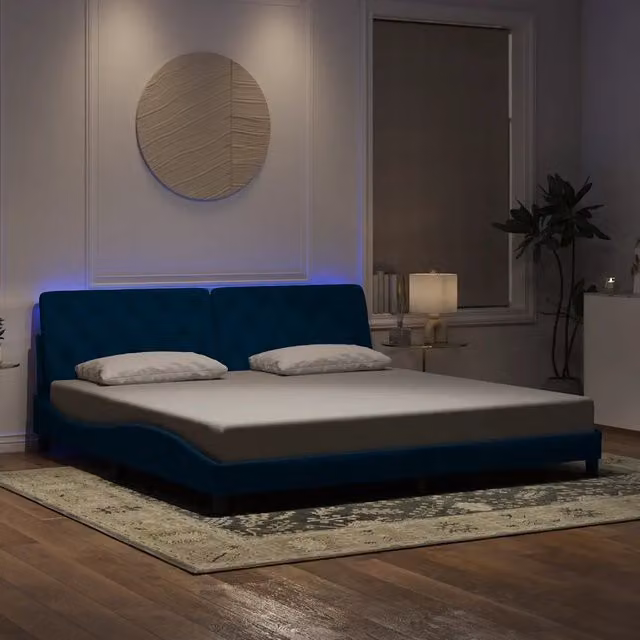 Letto con giroletto in velluto blu con illuminazione LED e porta USB vidaXL L/P/H: 200 x 200 x 35 cm – 1