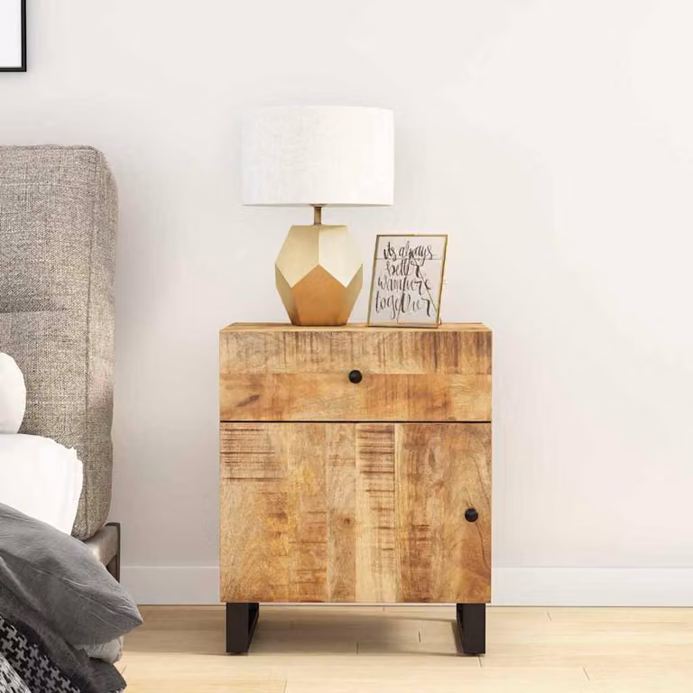 vidaXL Comodino in Legno di Mango e Metallo Marrone Stile Industriale L: 50 cm, P: 33 cm, H: 60 cm
