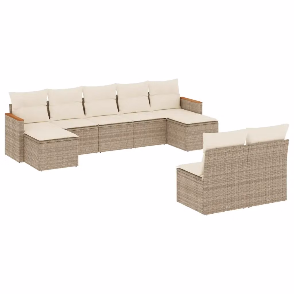 vidaXL Set Divano da Giardino a L 9 pz in Polyrattan con Cuscini Beige e Struttura in Acciaio – 2