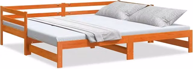 Divano letto singolo estraibile in legno massello di pino color marrone cera con base a contenitore L/P/H: 203.5 x 90 x 151 cm – 1