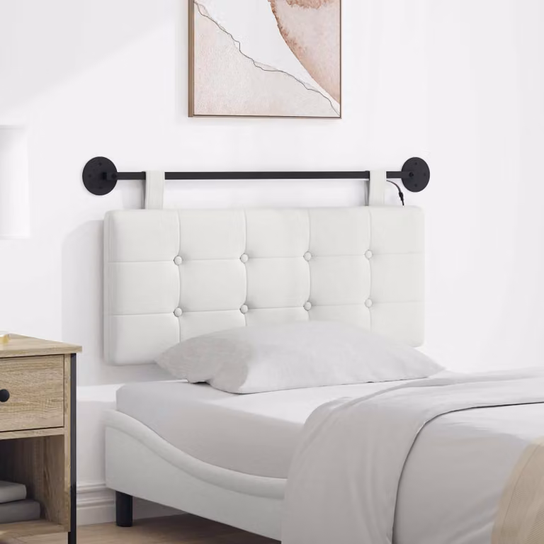 Testiera sospesa vidaXL con luce LED integrata in similpelle bianco moderno