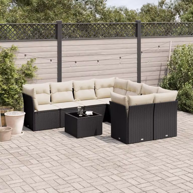 Maison Exclusive - Set Divani da Giardino 9 pz con Cuscini Nero in Polyrattan