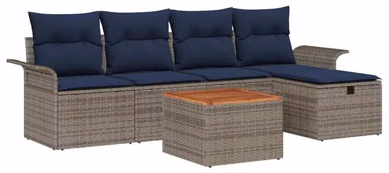 Set Divano da Giardino con cuscino 6 pcs Grigio polyrattan