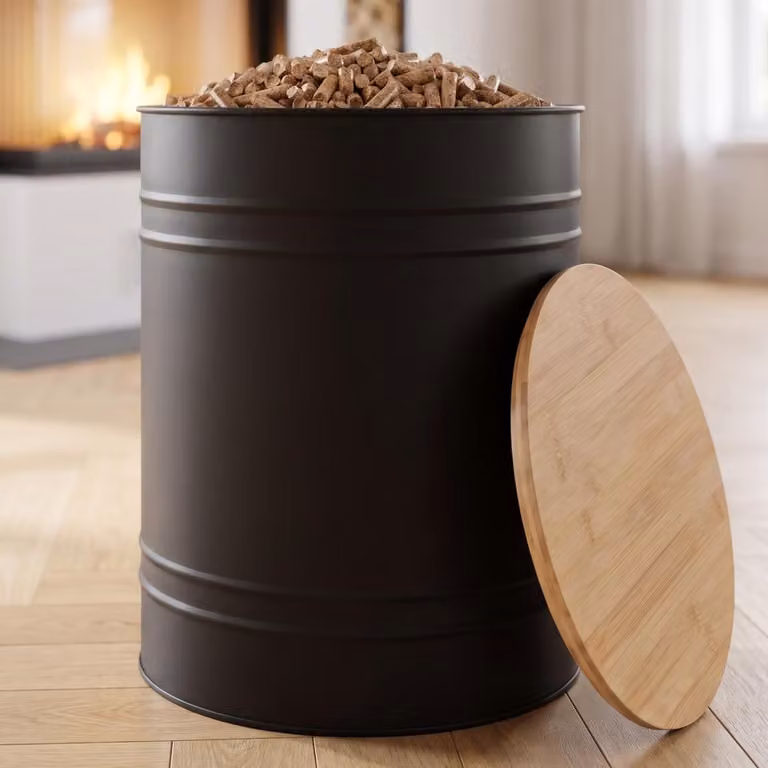 CASABEL Contenitore Pellet & Granuli Rotondo, Cap. 30kg, Coperchio Bambù