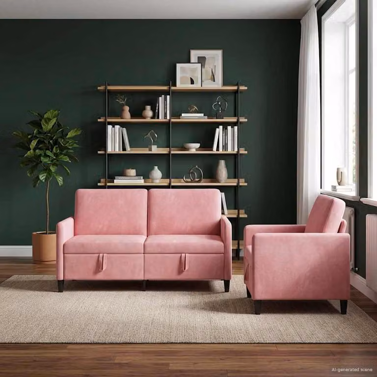 Set di 2 divani moderni vidaXL con contenitore, rivestimento in tessuto rosa e seduta apribile per il tuo soggiorno