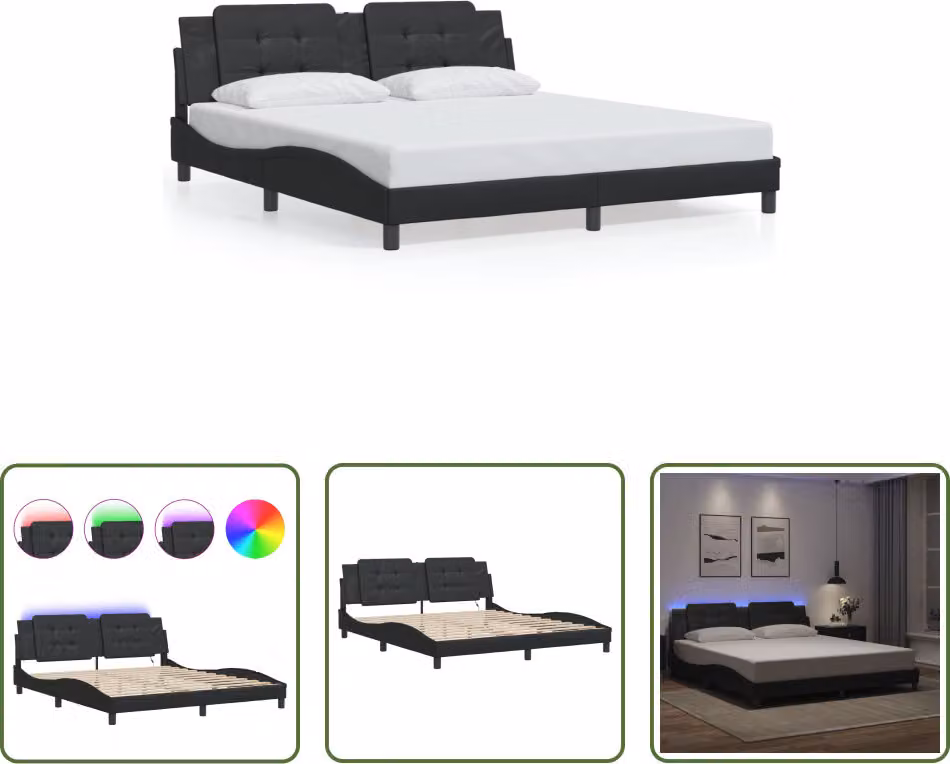 The Living Store Struttura letto con LED nero 180x200 cm in ecopelle