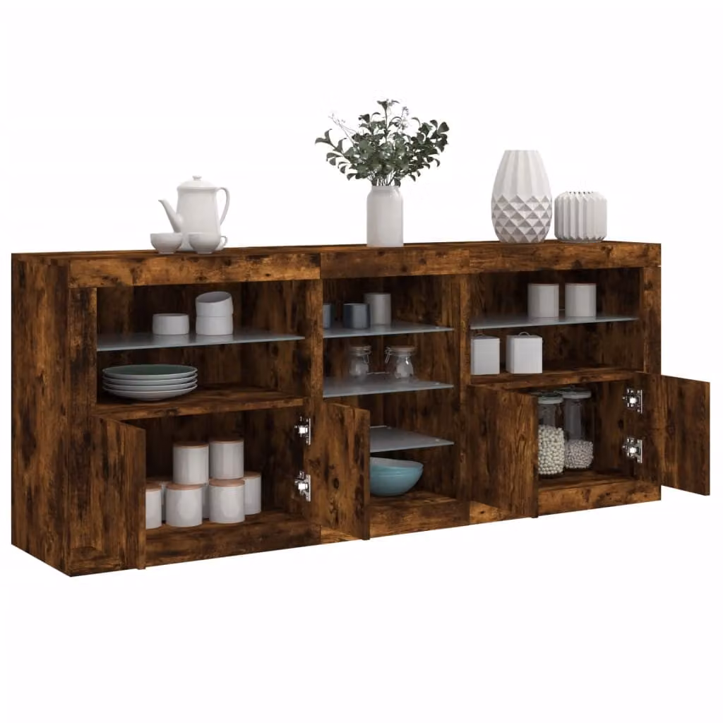 Credenza moderna vidaXL con luci LED in rovere fumo marrone L: 162 cm, P: 37 cm, H: 67 cm