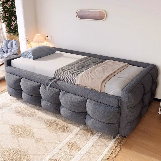Divano letto estendibile - Xylo - 90/180x190 cm pouf teddy grigio