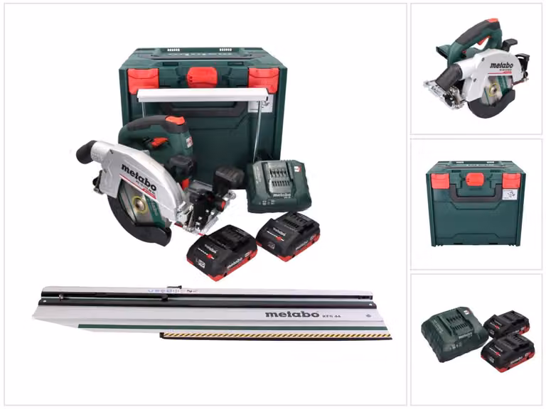 Sega circolare portatile a batteria Metabo KS 18 LTX 66 BL 18 V 165 mm + 2 batterie da 4,0 Ah + caricabatterie + guida di taglio + metaBOX