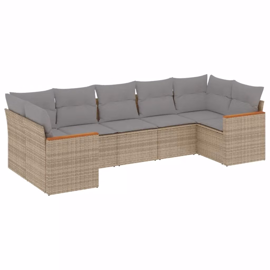 vidaXL Set Divano da Giardino a L 7 pz con Cuscini Beige e Grigio in Polyrattan e Metallo – 2