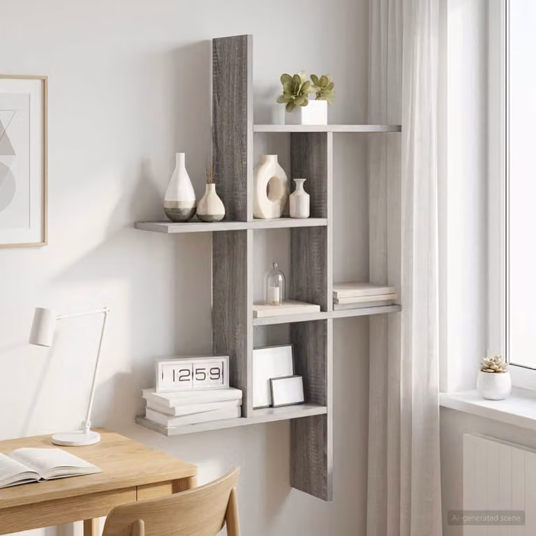 Scaffale da parete moderno vidaXL in finitura Sonoma grigio L: 61 cm, P: 15 cm, H: 102 cm