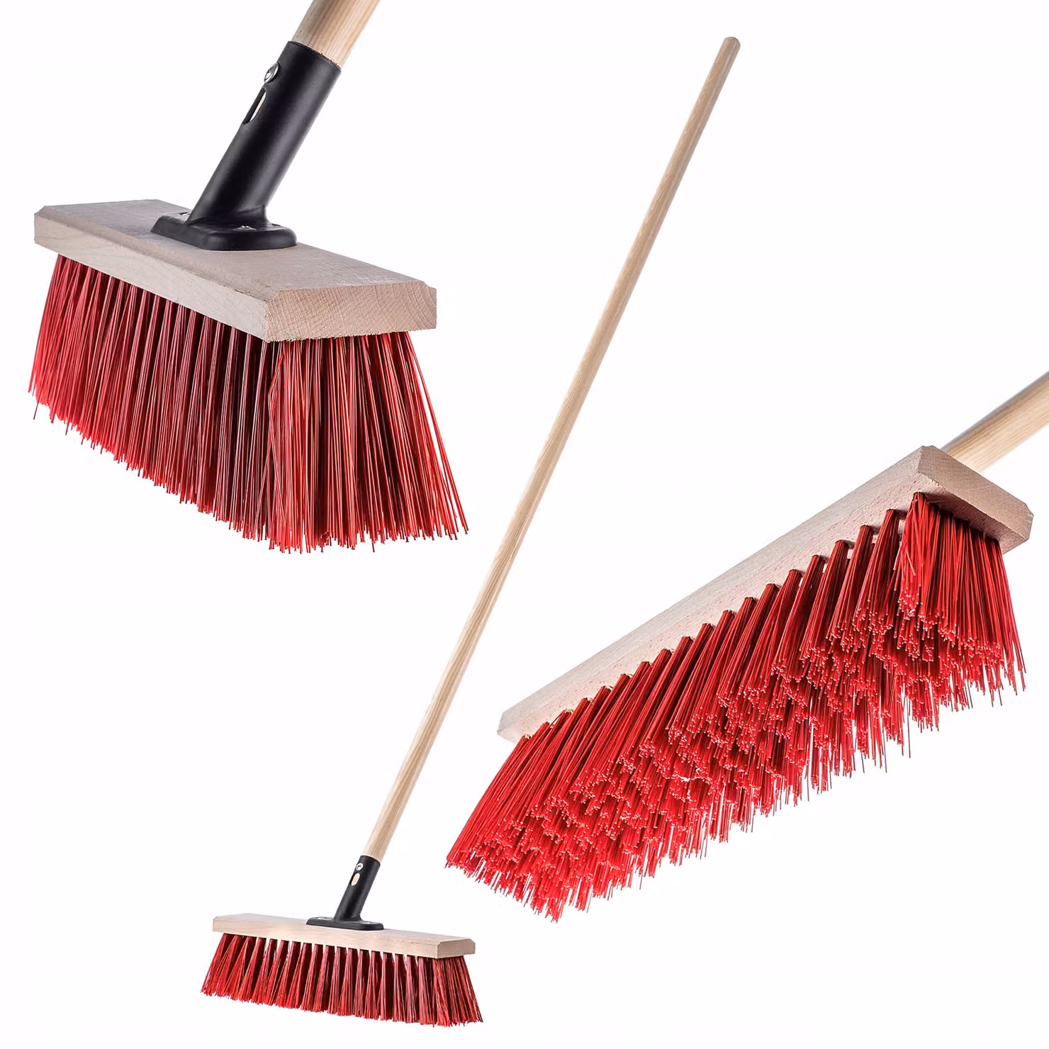 Scopa stradale KADAX con manico lungo in legno e nylon, scopa per spazzare con supporto in metallo (40 cm rosso)