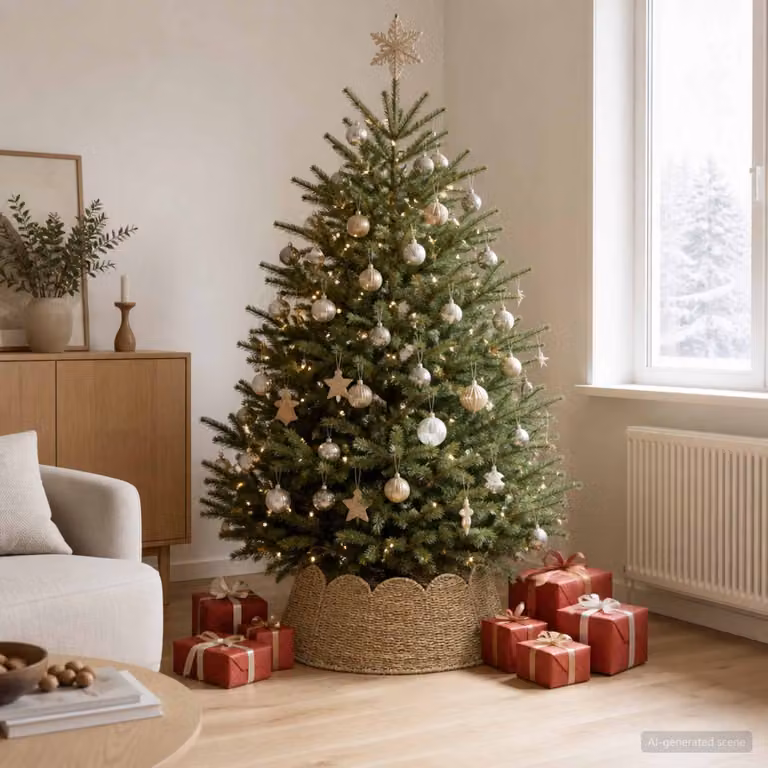 vidaXL Collare per Albero di Natale Rotondo Naturale Ø 60 x 22 cm