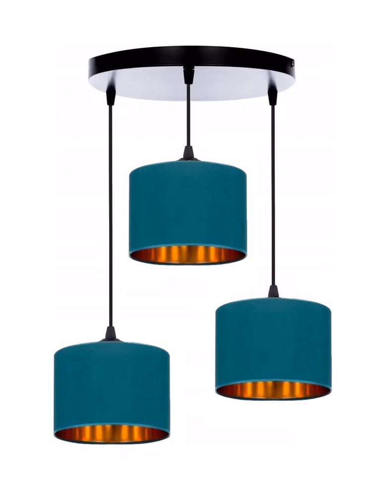 FKL DESIGN Home Deco lampada da soffitto turchese lampada velour vintage moderna E27 lampada di design a 3 luci N230-ER3 (turchese)