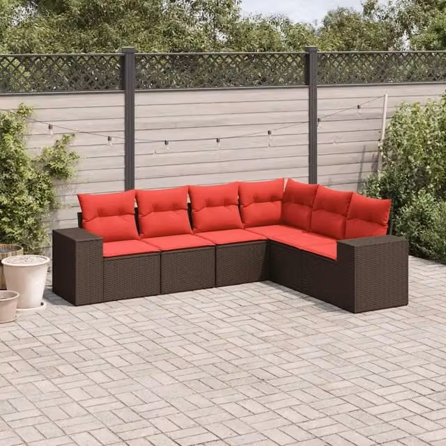 Set Divani da Giardino 6 pz con Cuscini Marrone in Polyrattan 3222613